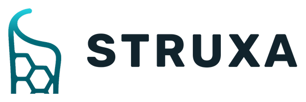 Struxa logo: lattice mark and STRUXA wordmark on a transparent background, for use on light headers