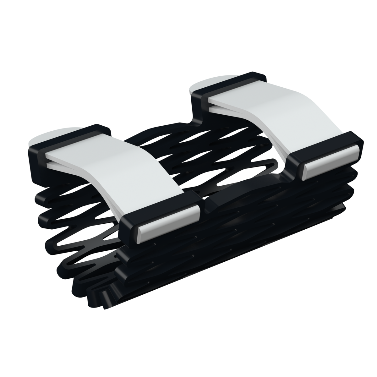 Struxaform Finger Splint in the Frost colorway (black lattice, white straps), one-size-fits-all form