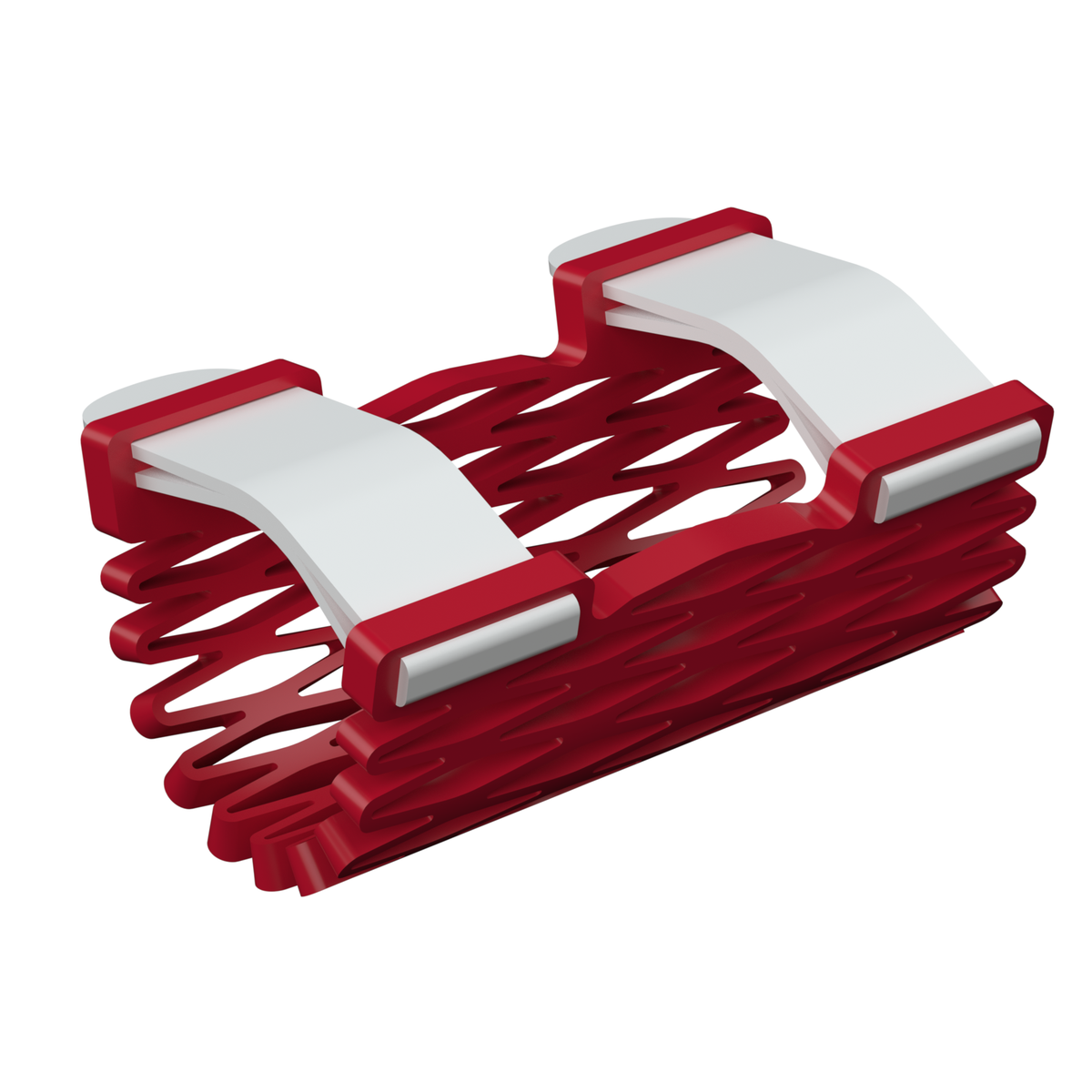 Struxaform Finger Splint in the Pulse colorway (red lattice, white straps), one-size-fits-all form